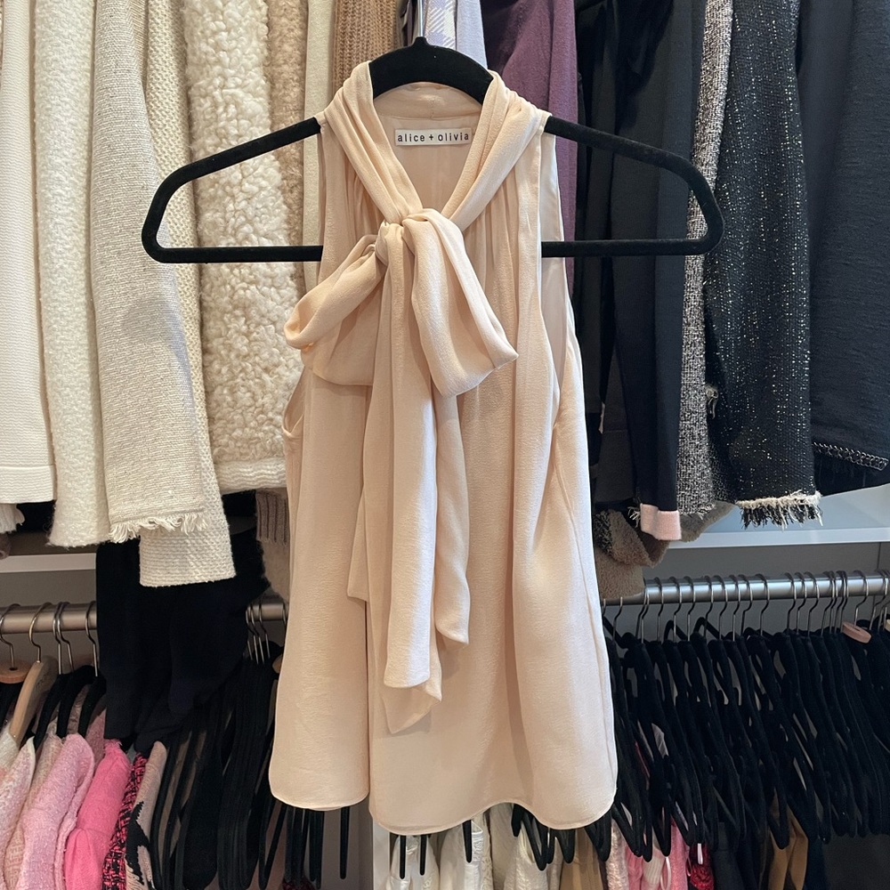 COPY - Alice and Olivia beige pussybow top in XS